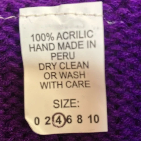 NEW Peruvian ZipUp Sweater Hoodie size 4. - Picture 4 of 4